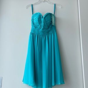 Turquoise Mori Lee Affairs convertible strapless dress.